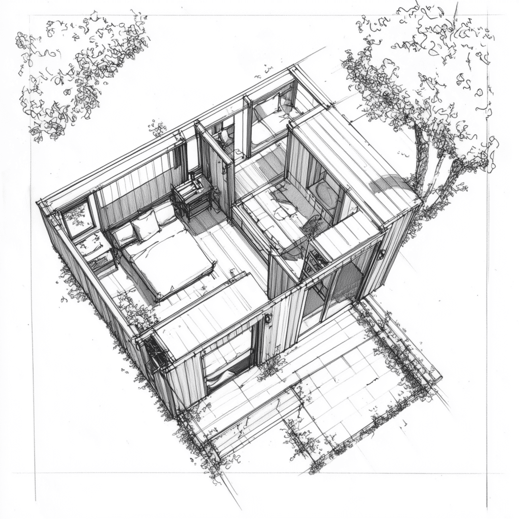 View of Modern Minimalist Tiny House Design Plans | illustrarch