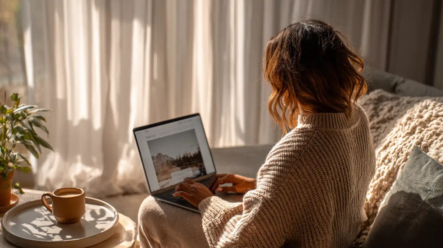 A creative entrepreneur building a website with AI tools on a laptop