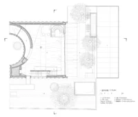 Ground floor plan of Hangzhou Empathy Museum by TAO with lobby, exhibition and outdoor terrace