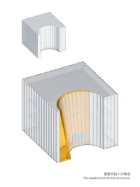 Diagram of the peeled-back entrance canyon carved into Hangzhou Empathy Museum's facade by TAO