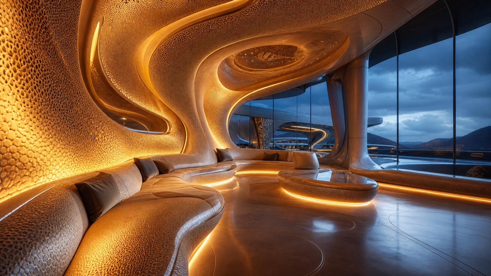 Futuristic interior bio-lounge generated with the nano banana prompt