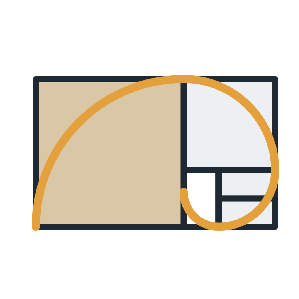 Golden ratio calculator icon: a golden rectangle subdivided into squares with a spiral
