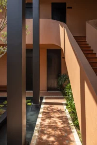 The winding ribbon corridor and stair at Da Homestay by 3fconcept