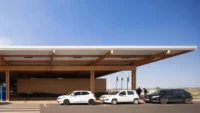 The long timber canopy of Doutor Leite Lopes State Airport in Ribeirao Preto