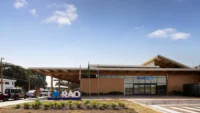 The entrance front and planting at Doutor Leite Lopes State Airport