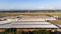 Aerial view of the roof and apron at Doutor Leite Lopes State Airport