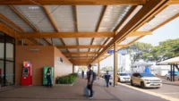 The covered walk along the terminal at Doutor Leite Lopes State Airport