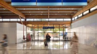 The departures hall of Doutor Leite Lopes State Airport by Bacco Arquitetos