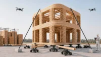 Foster + Partners to Test Robot Swarms Building Timber from the Top Down