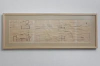 Framed original drawing showing plans, elevations and sections of the house, Casa d’Abreu Neto by Álvaro Siza