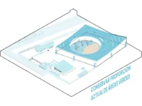 Axonometric diagram of the green roof preserving the existing proportion of planted area