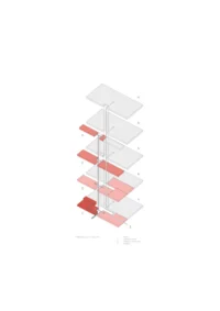 Exploded axonometric of National Archives of Sweden by Tengbom