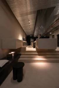The length of the interior at Origin Cafe and Roasters Jax by S.DA