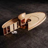 Timber study model opened along its section to show the interior and courtyard, Savan House by Nobico Studio
