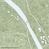 Site plan of the 2,460 square metre plot beside the river at Kish Dibi village, Savan House by Nobico Studio