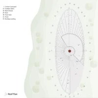 Roof plan showing the accessible spiral roof terrace and pond, Savan House by Nobico Studio