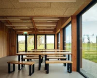 The flexible foyer and lunch space at Sheep Field Barn by DSDHA