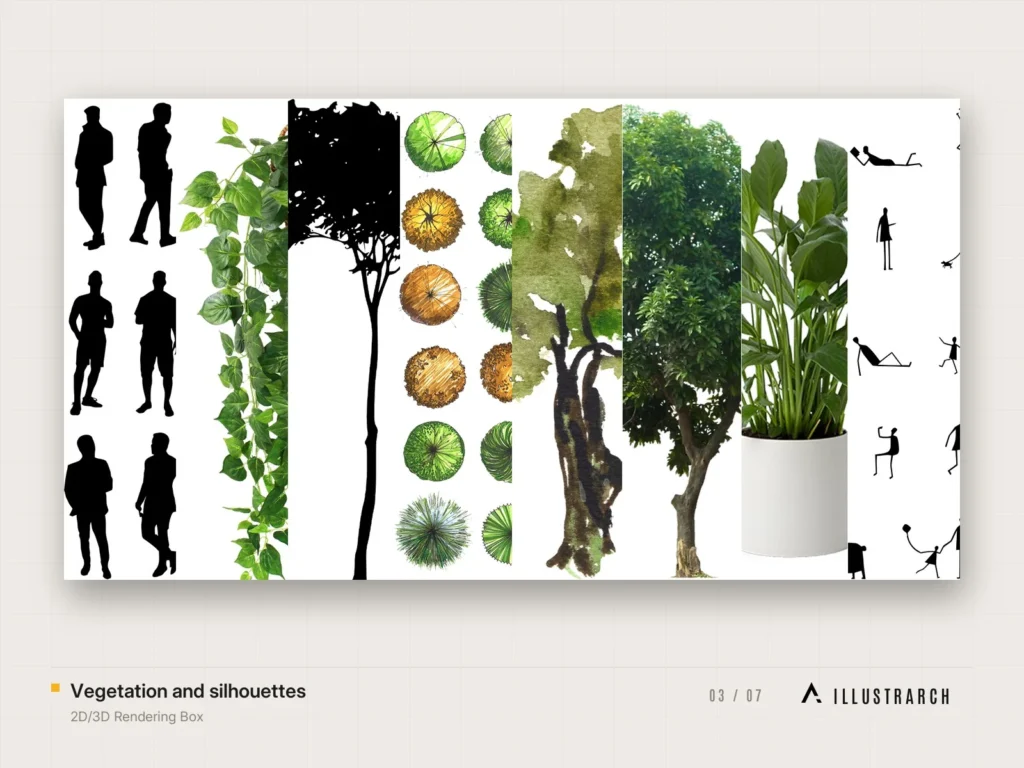 2D/3D Rendering Box 3D Models + Textures + Brushes + HDR + Vectors: vegetation and silhouettes