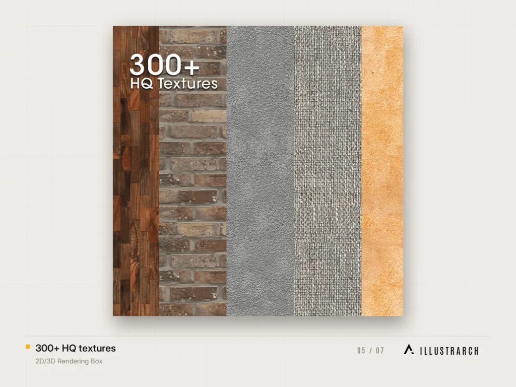 2D/3D Rendering Box 3D Models + Textures + Brushes + HDR + Vectors: 300 hq textures