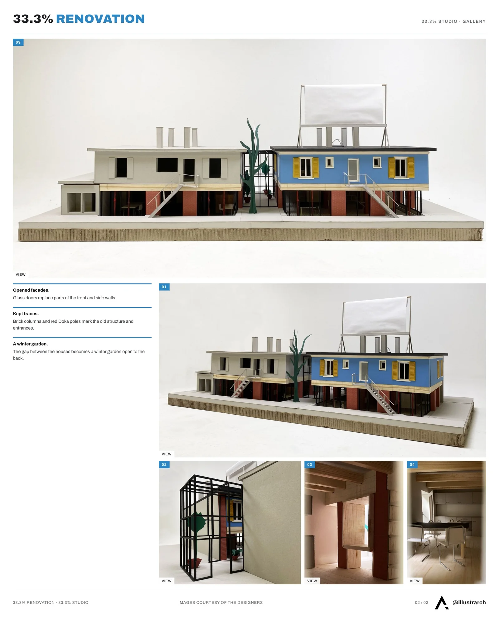 Second presentation board sheet for 33.3% Renovation, laying out the project drawings and images on one page