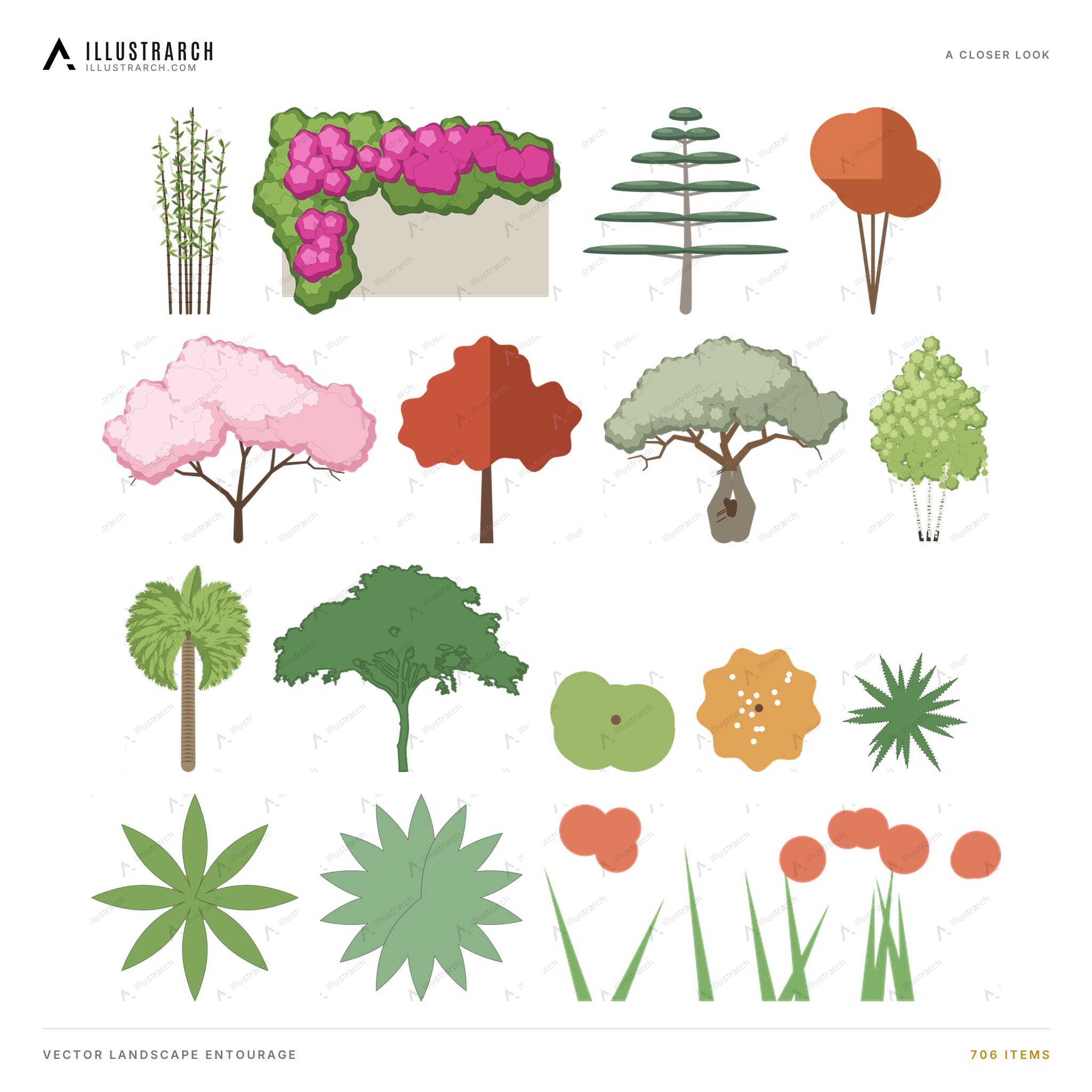 Tree Drawing Entorage Vector Landscape Entourage: 706 Trees and Plants | illustrarch