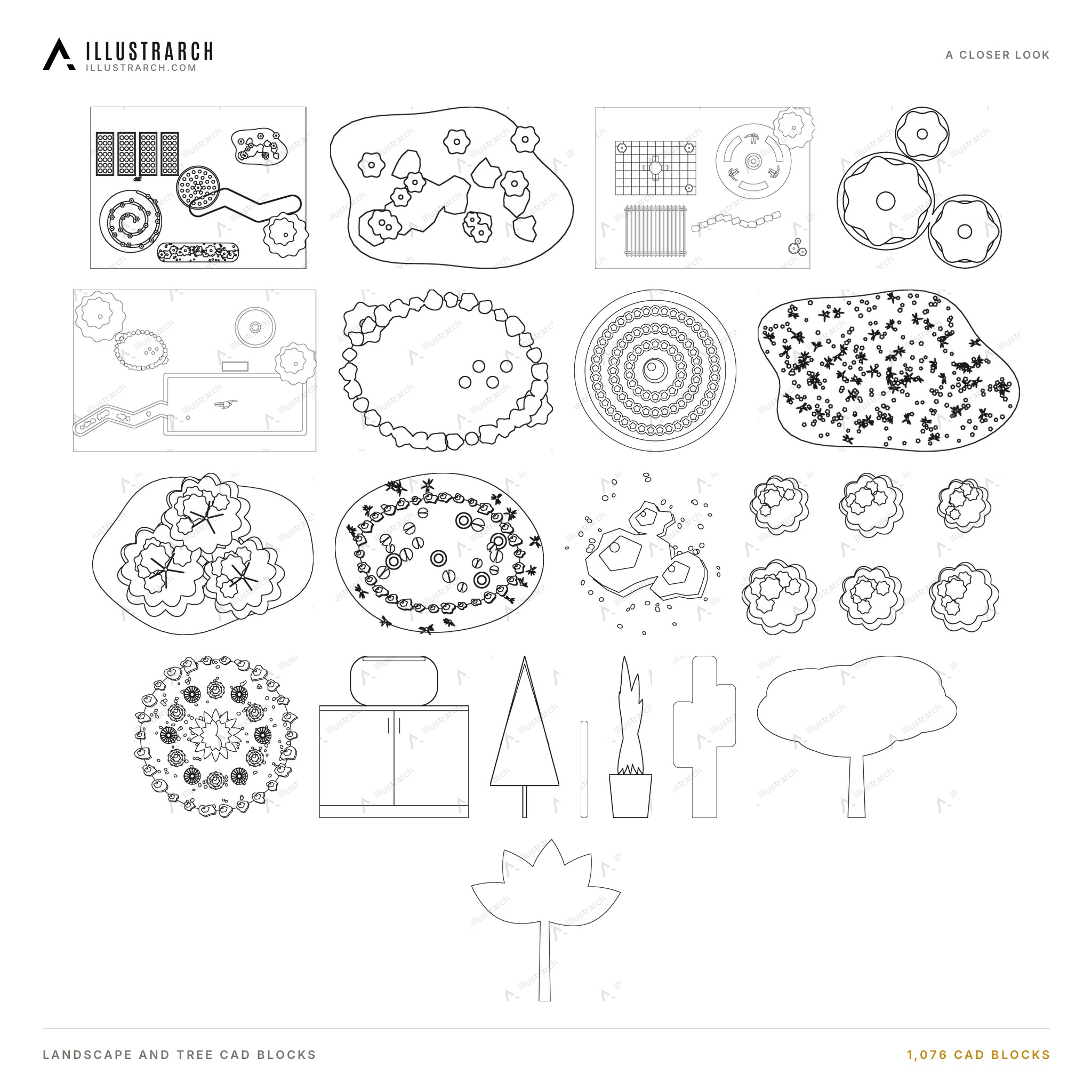 Tree and Landscape CAD Blocks: 1,076 | illustrarch