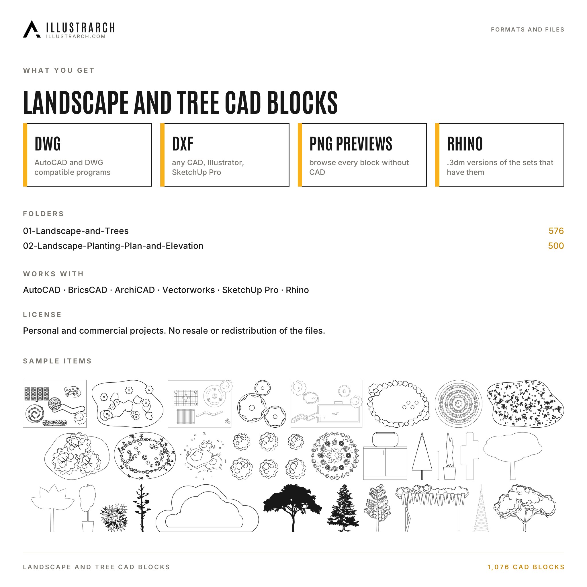 Tree and Landscape CAD Blocks: 1,076 | illustrarch