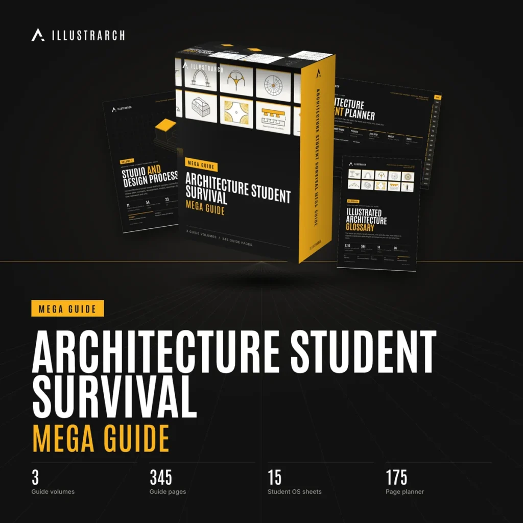 🎒 Architecture Student Survival Mega Guide | 3 Volumes, 345 Pages, Student OS Planner, 10 Shortcut Posters, 1,110 Term Glossary