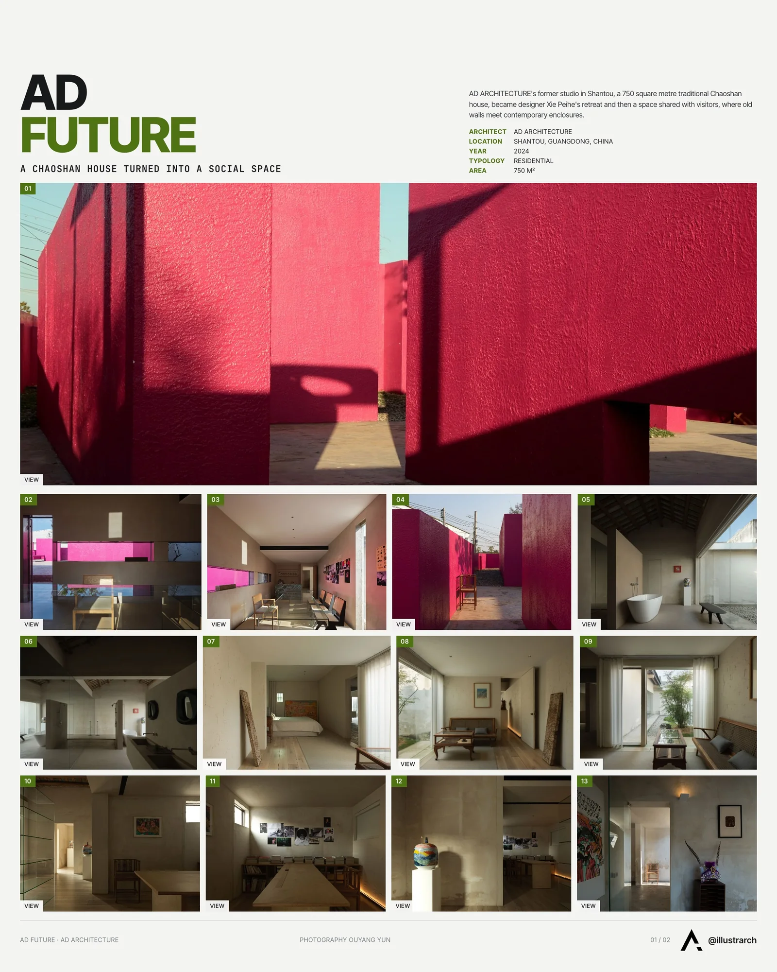 Presentation board cover for AD FUTURE: An Unbounded Social Space Beyond Time, with the lead image, project summary and a grid of photographs and drawings