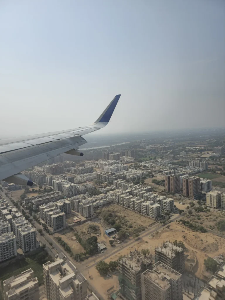 Aerial view from a plane over new apartment blocks on the edge of Ahmedabad, part of the area the 3D digital twin will cover