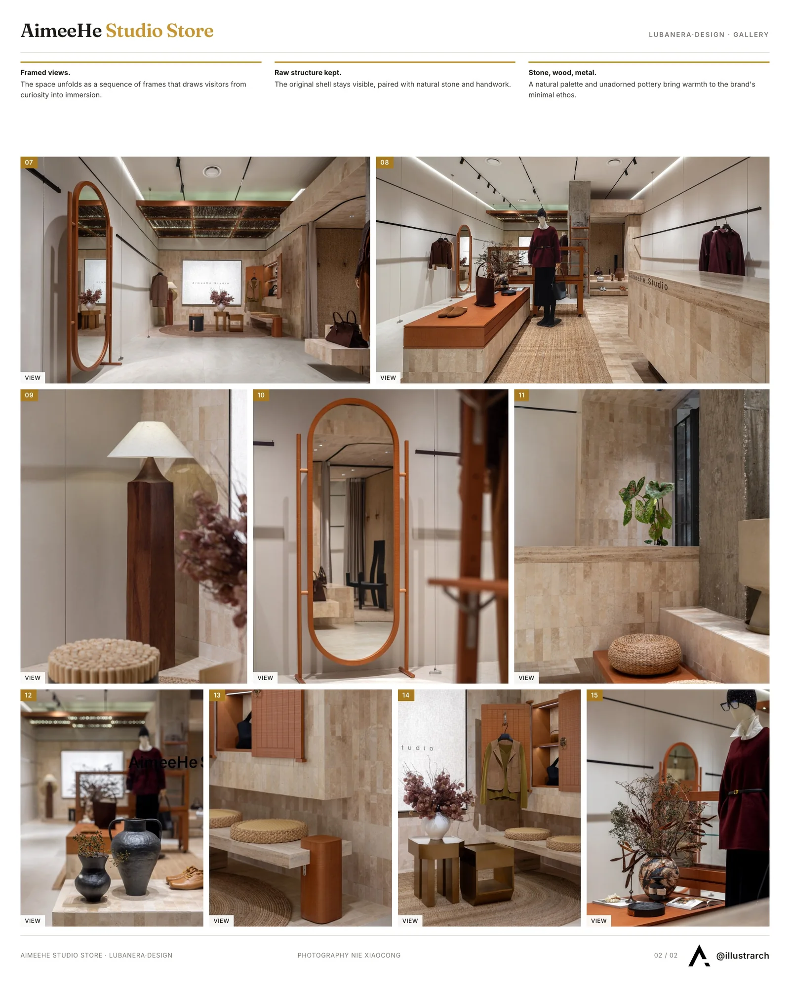 Second presentation board sheet for AimeeHe Studio Retail Store by LubanEra·Design, laying out the project drawings and images on one page