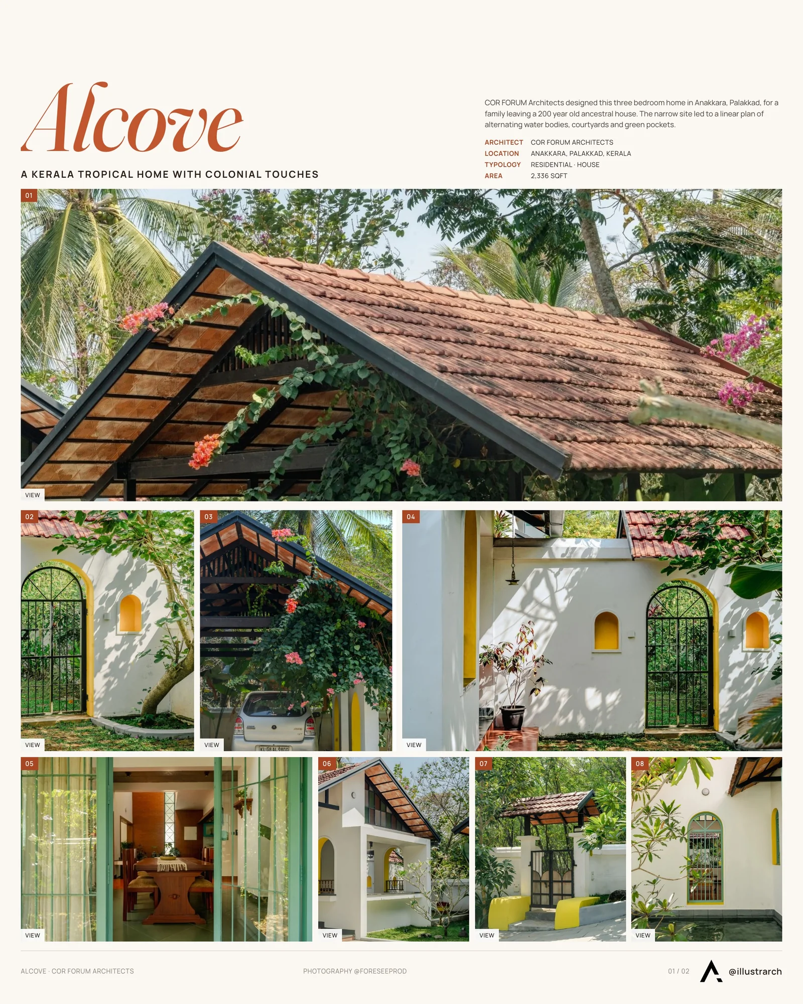 Presentation board cover for ALCOVE by COR FORUM Architects, with the lead image, project summary and a grid of photographs and drawings