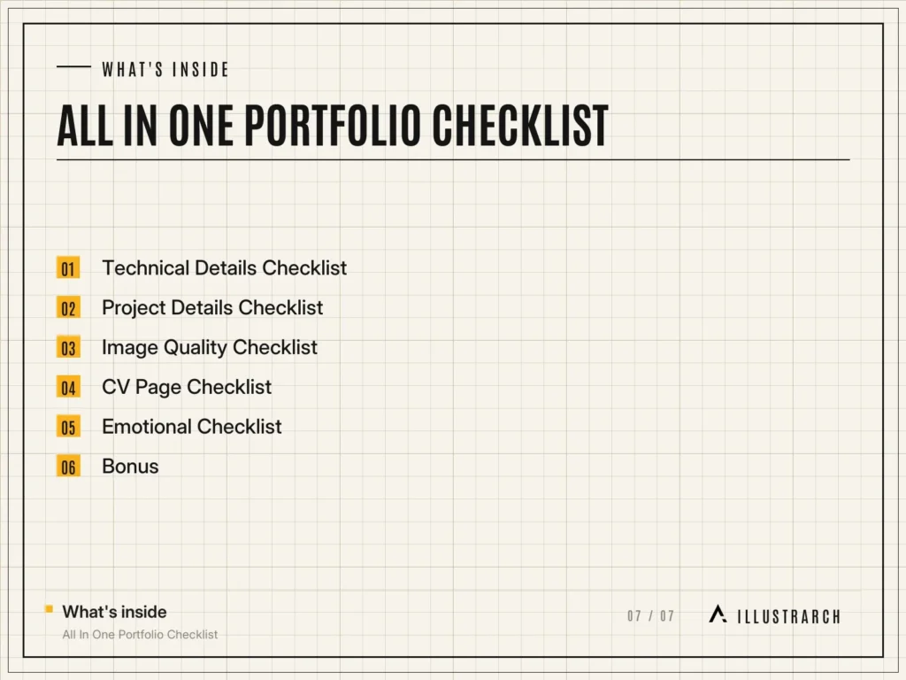 All In One Portfolio Checklist: card what s inside