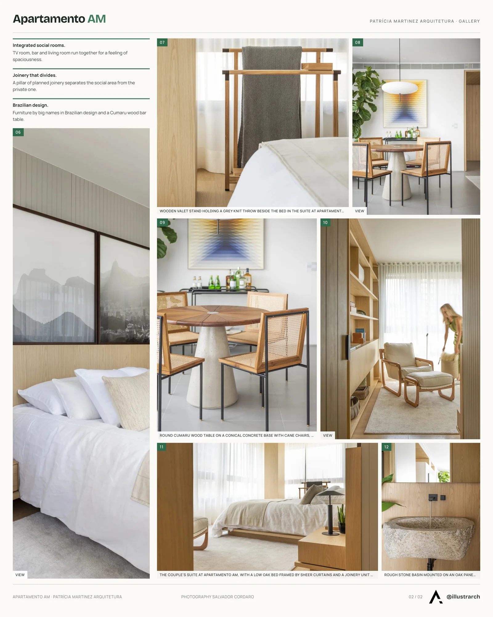 Second presentation board sheet for Apartamento AM by Patricia Martinez Arquitetura, laying out the project drawings and images on one page