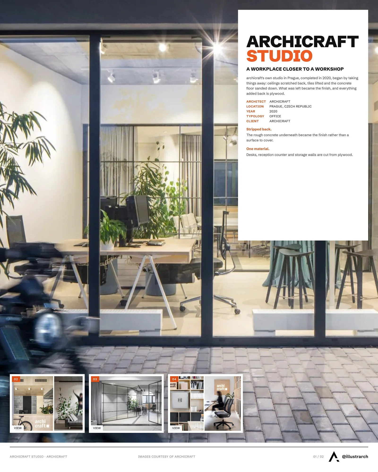 Presentation board cover for Archicraft Studio by archicraft, with the lead image, project summary and a grid of photographs and drawings