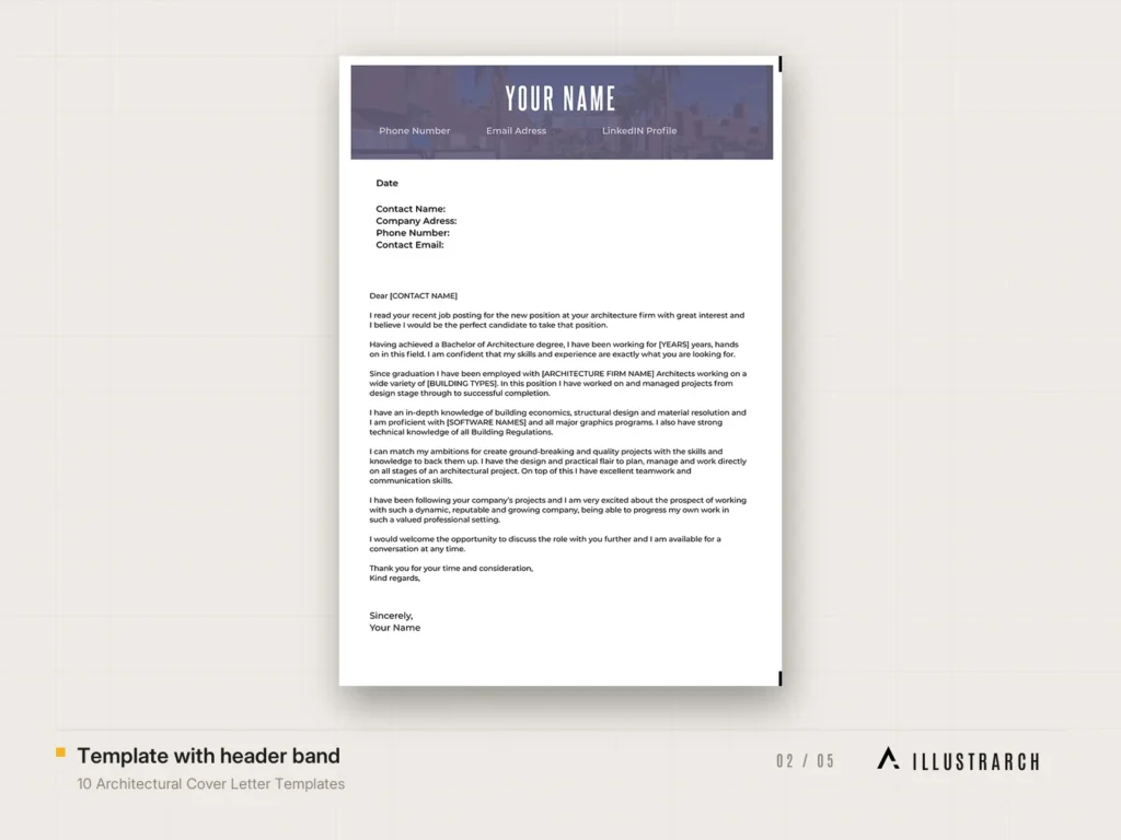 10 Architectural Cover Letter Templates Ready to Edit: template with header band