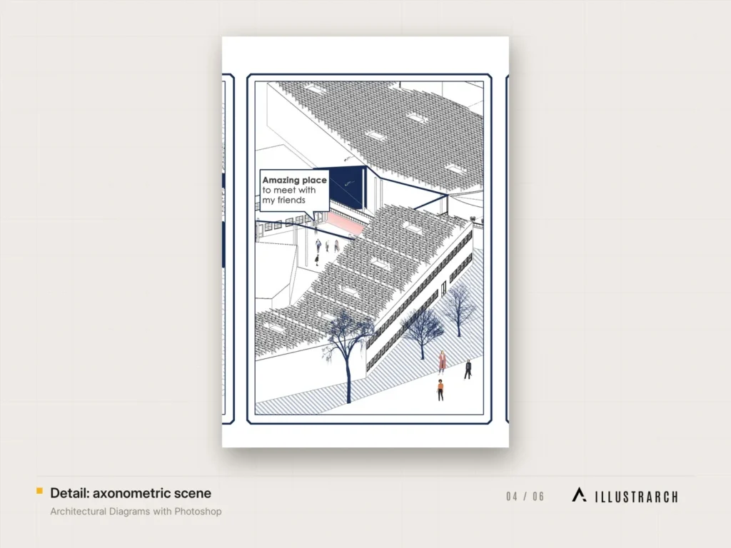 Architectural Diagrams with Photoshop Video Course: detail axonometric scene