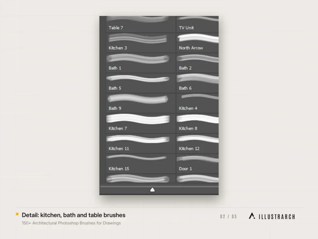 150+ Architectural Photoshop Brushes for Drawings Easy to Use: detail kitchen bath and table brushes