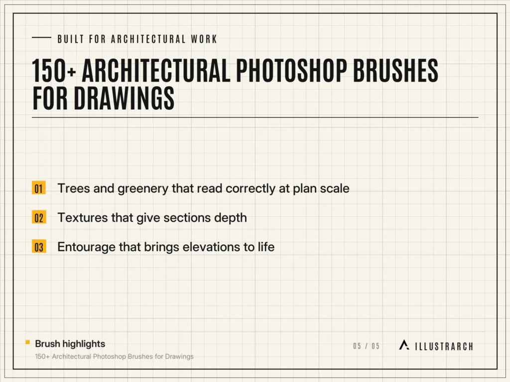 150+ Architectural Photoshop Brushes for Drawings Easy to Use: card built for architectural work