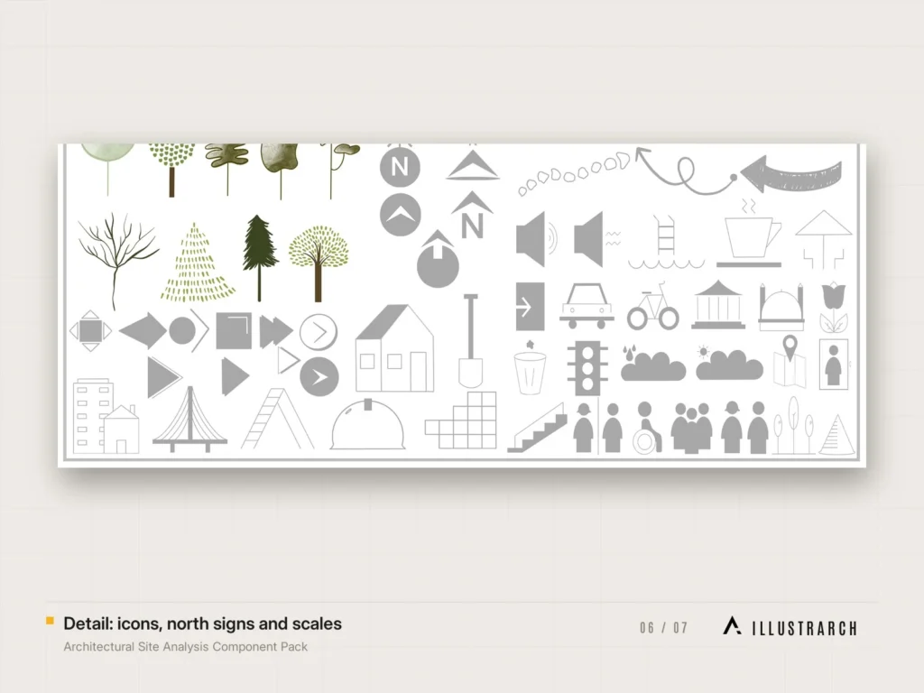 Architectural Site Analysis Component Pack: detail icons north signs and scales