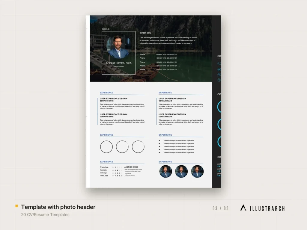 20 CV/Resume Templates Ready to Edit: template with photo header