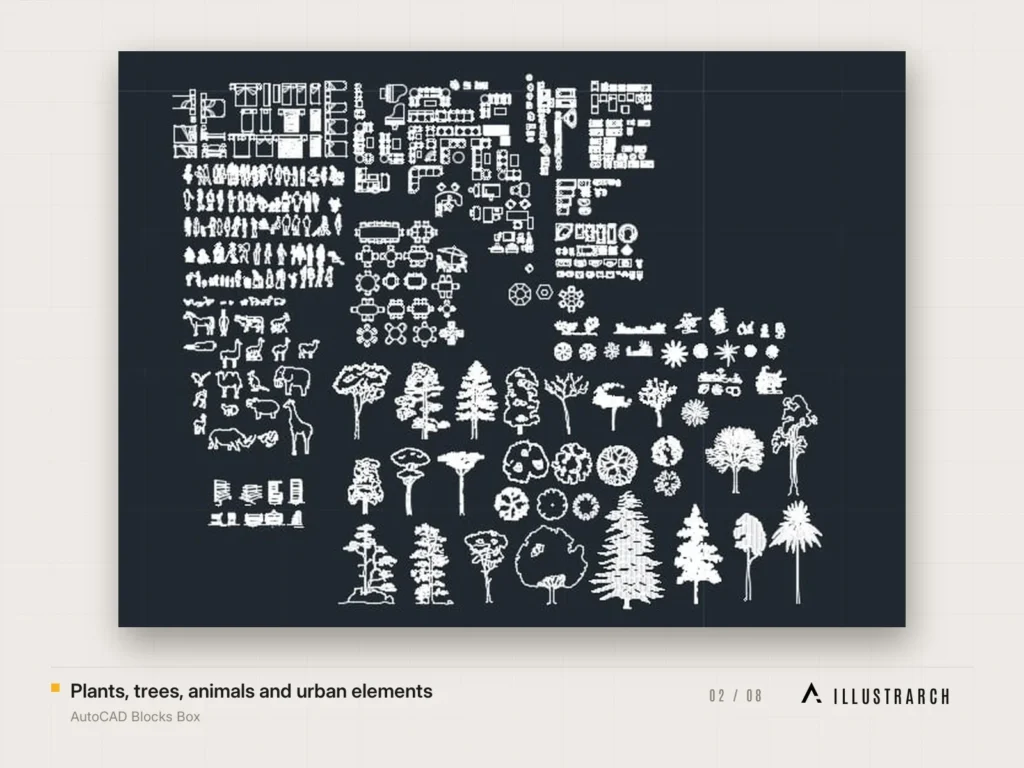 AutoCAD Blocks Box Easy to Use: plants trees animals and urban elements