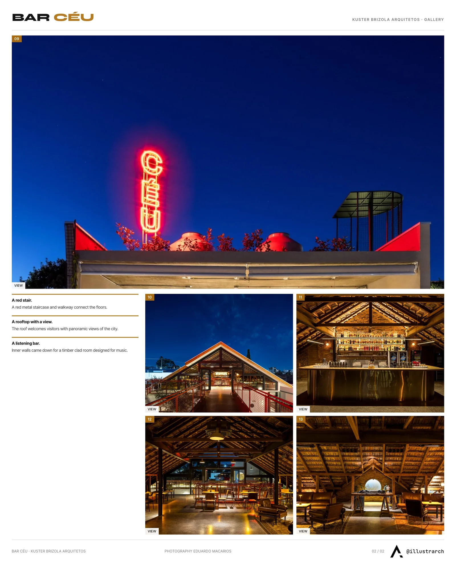 Second presentation board sheet for Bar Céu by Kuster Brizola Arquitetos, laying out the project drawings and images on one page