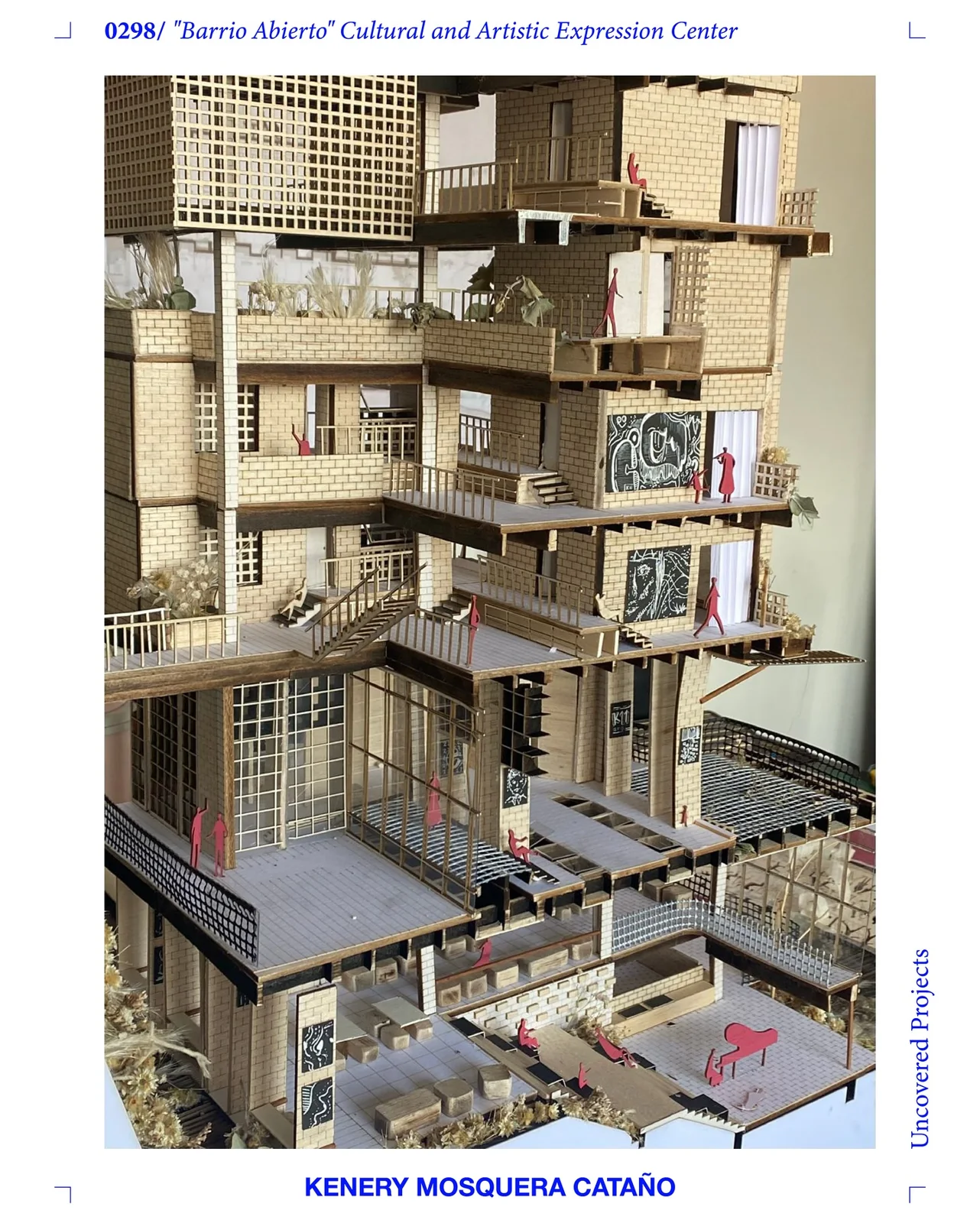 Exploded axonometric cutaway diagram of modular housing units with human figures, showing separated structural and unit layers