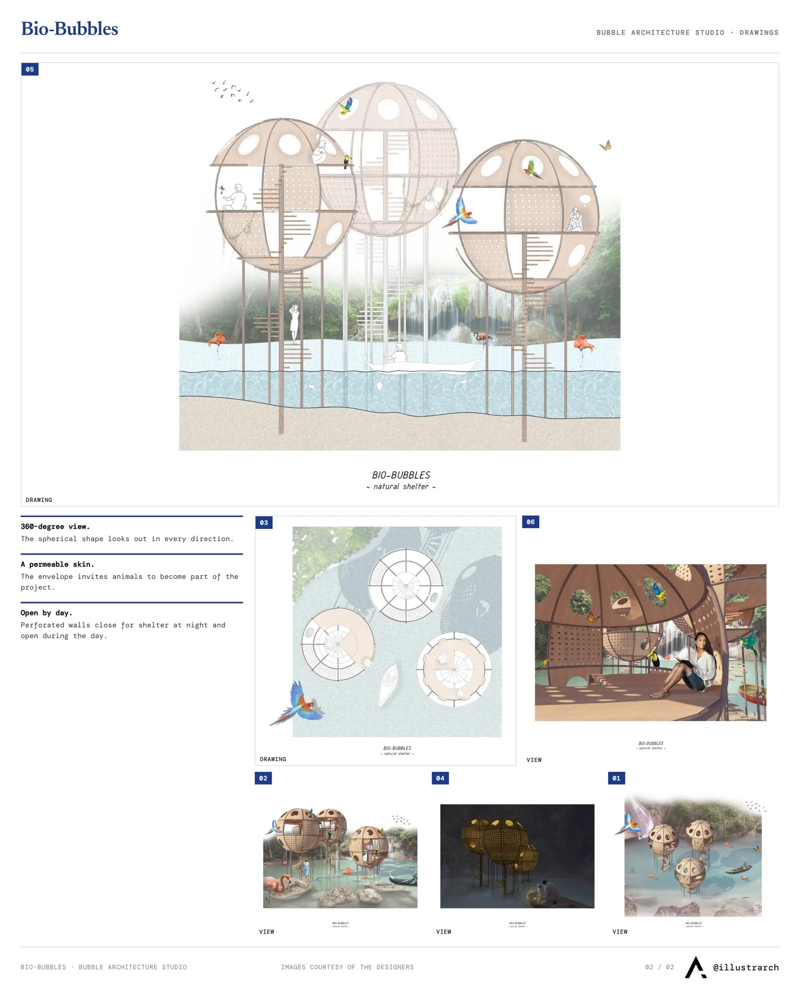 Second presentation board sheet for Bio-Bubbles, laying out the project drawings and images on one page