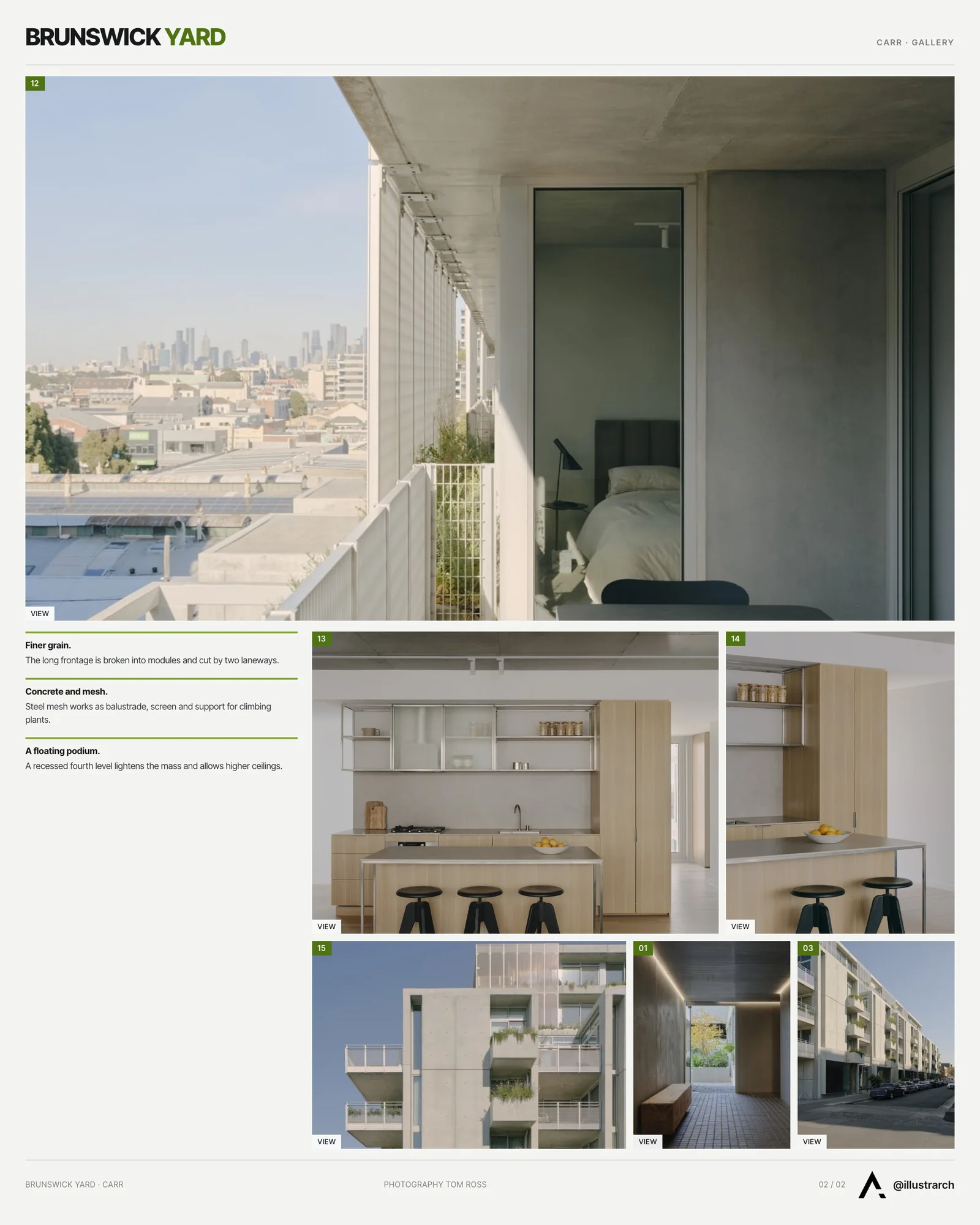 Second presentation board sheet for Brunswick Yard by Carr, laying out the project drawings and images on one page