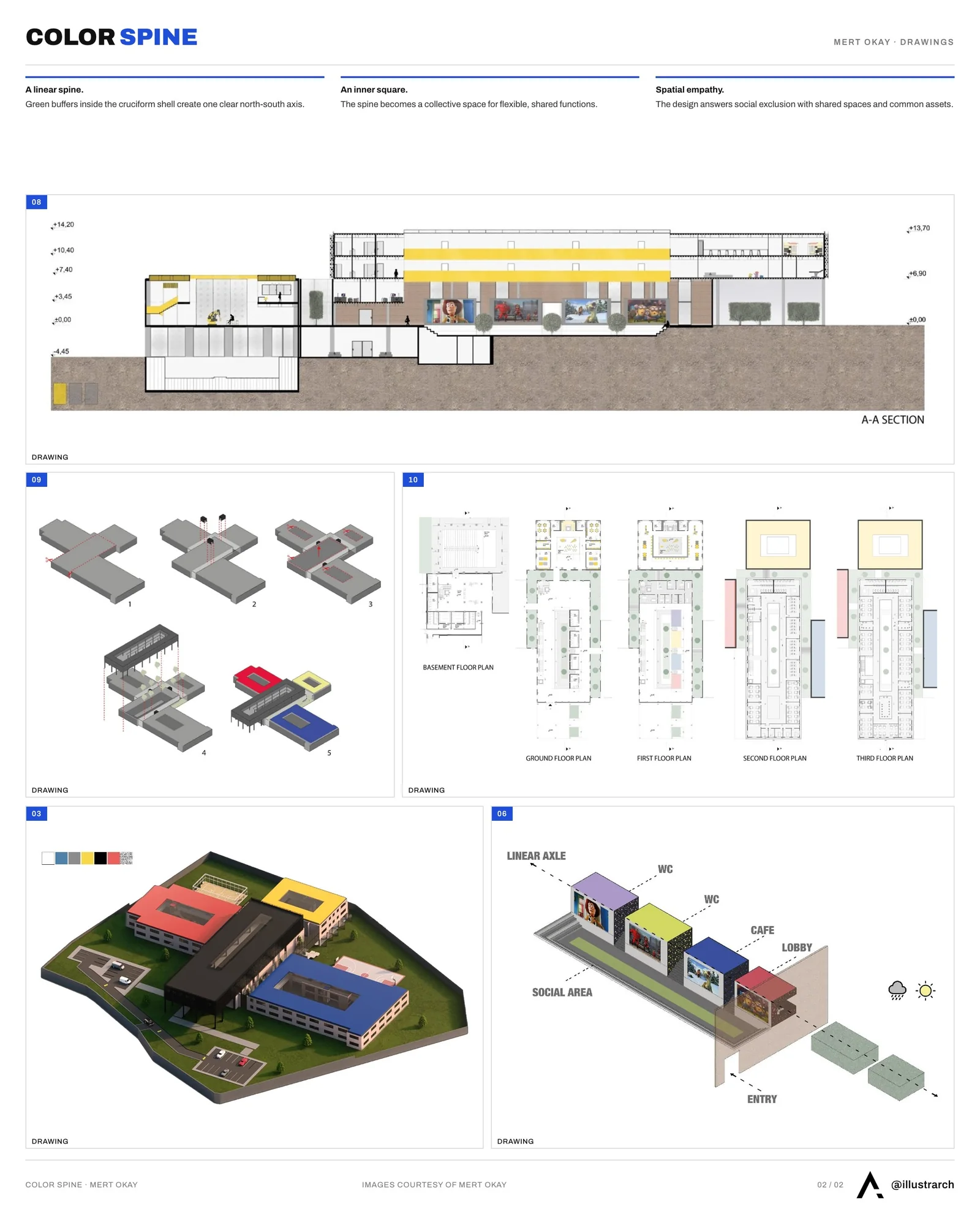 Second presentation board sheet for Color Spine, laying out the project drawings and images on one page