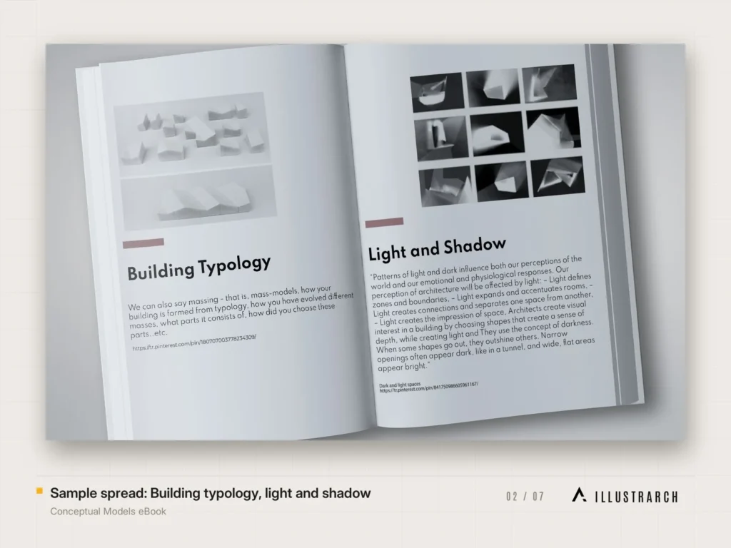 Conceptual Models eBook Architecture Student Guide: sample spread building typology light an