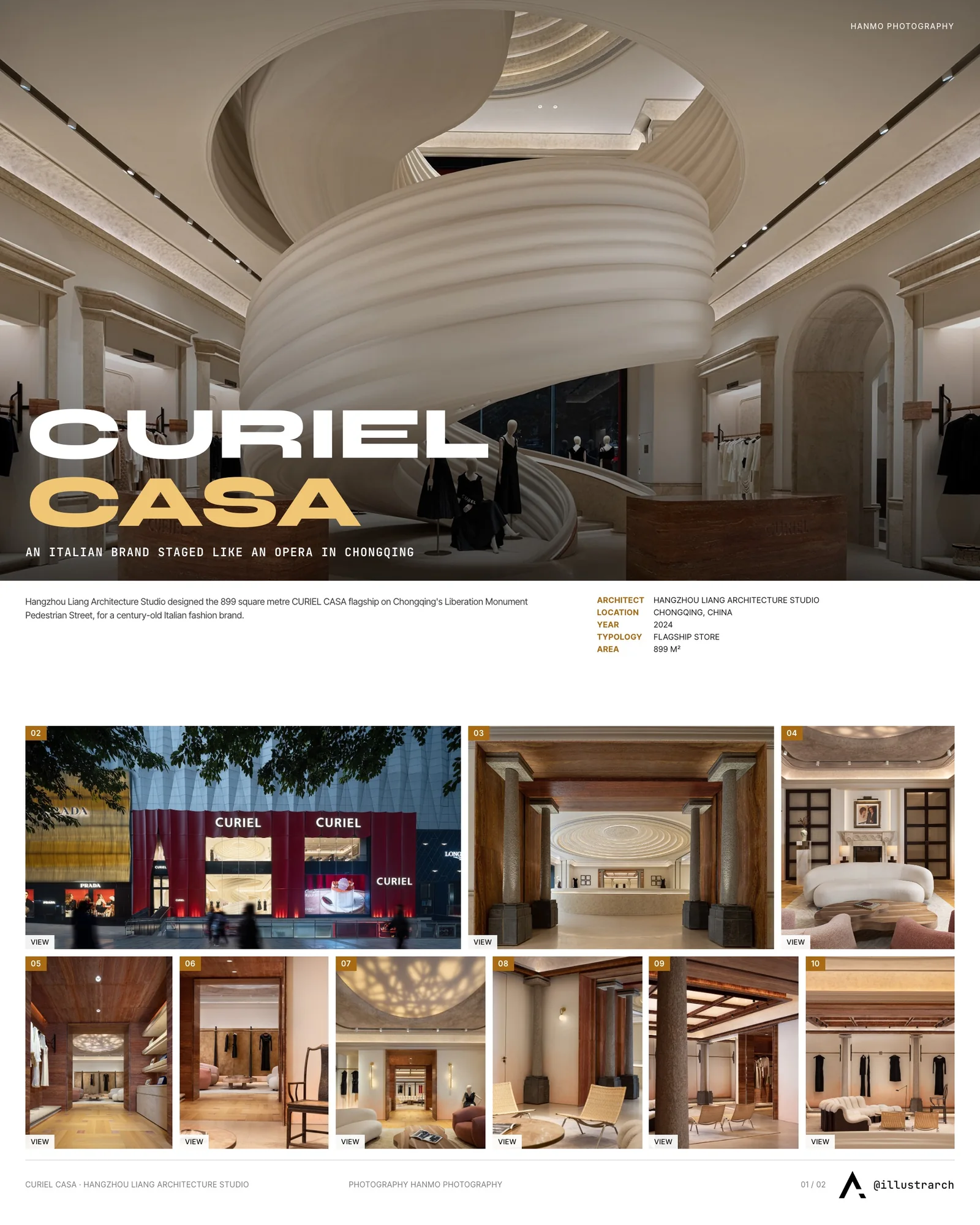 Presentation board cover for CURIEL CASA by Hangzhou Liang Architecture Studio, with the lead image, project summary and a grid of photographs and drawings