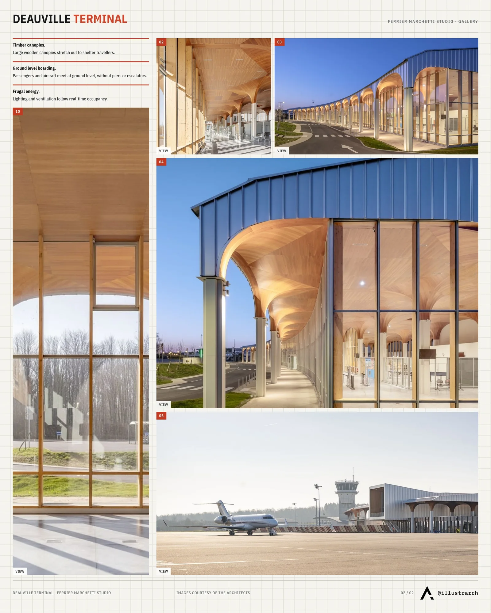 Second presentation board sheet for Deauville Terminal Saint-Gatien-des-Bois by Ferrier Marchetti Studio, laying out the project drawings and images on one page